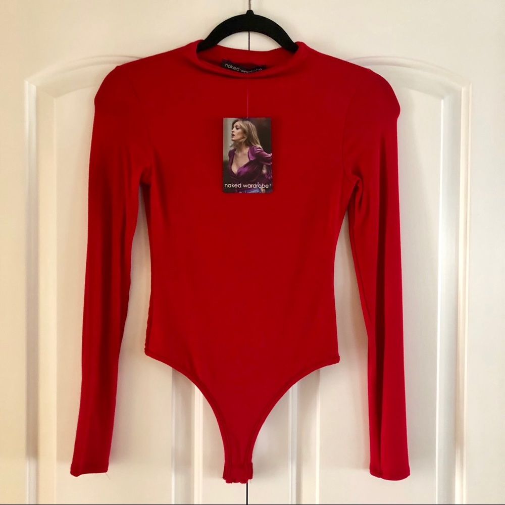 Naked Wardrobe Red Thong Bodysuit